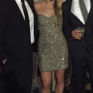 Gold strapless dress